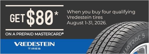 Buy a set of four and get an $80 Vredestein Tires Prepaid Mastercard
