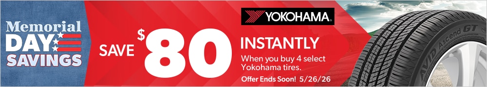 Memorial Day Savings: Buy 4 Select Yokohama Tires, Save $80 Instantly
