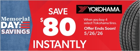  Memorial Day Savings: Buy 4 Select Yokohama Tires, Save $80 Instantly