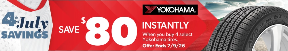 4th of July Savings: Buy 4 Select Yokohama Tires, Save $80 Instantly