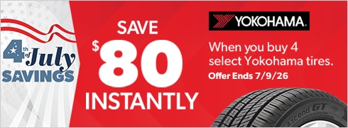 4th of July Savings: Buy 4 Select Yokohama Tires, Save $80 Instantly