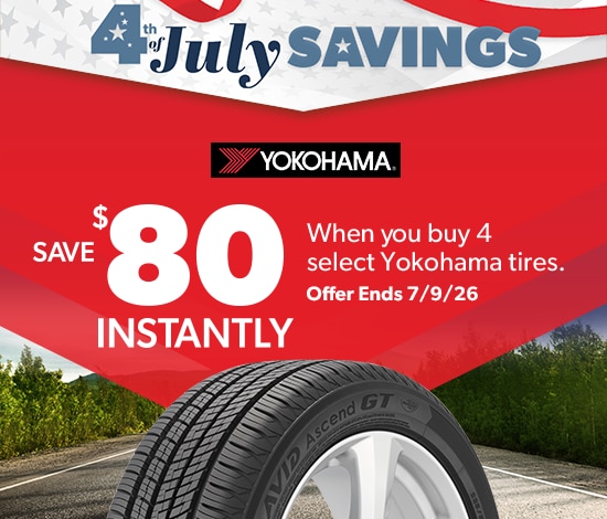 4th of July Savings: Buy 4 Select Yokohama Tires, Save $80 Instantly