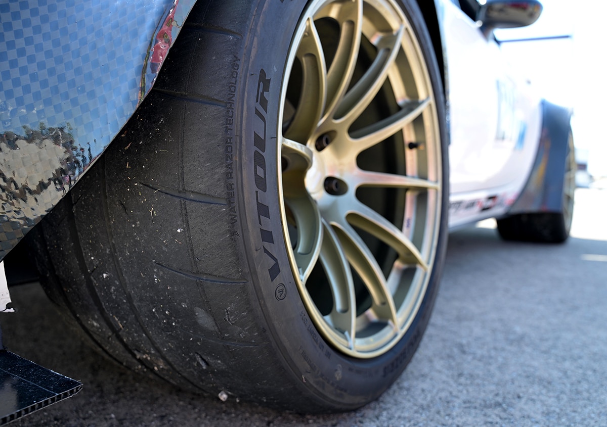 Performance-focused tire and wheel close-up
