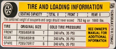 Tire And Loading Information (Tire Placard) | Tire Rack