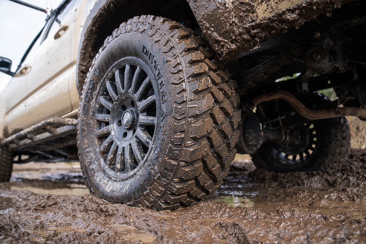 Mud-terrain truck tire close-up