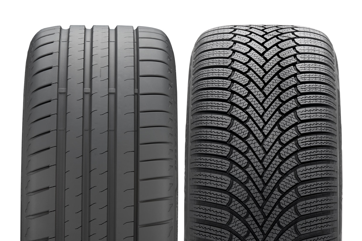 Summer and winter tires shown side by side