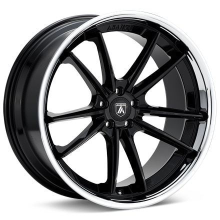 ASANTI Black Label ABL-23 Gloss Black W/Chrome Lip Wheels 22 In 22x9 +32 ABL23-22905232BK