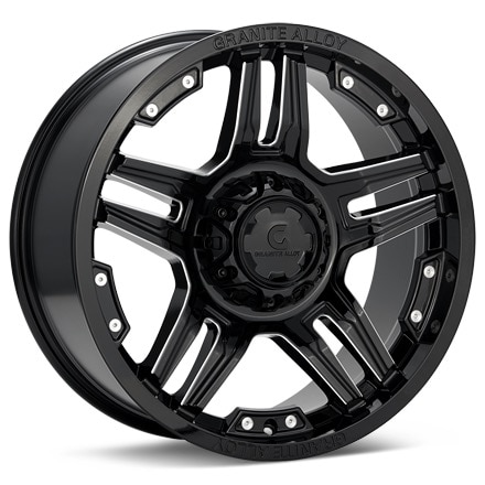 Granite Alloy GA644 Black w/Milled Accent Wheels 20 In 20x9 +18 644-2963BMG+18